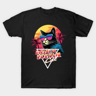 Retro Wave Japanese Bobtail Cat Miami Shirt T-Shirt